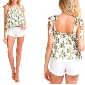 𝅺Show Me Your Mumu Cropped Tank Top Size S Palm Tree Print Layered Rayon Summer